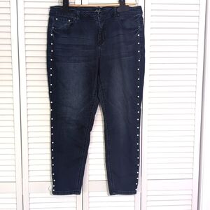 Earl Jeans Skinny Ankle Embellished With Pearls On Sides Size 16